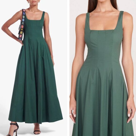 NEW STAUD Wells Maxi Dress - Pine Cypress Green - Picture 1 of 9